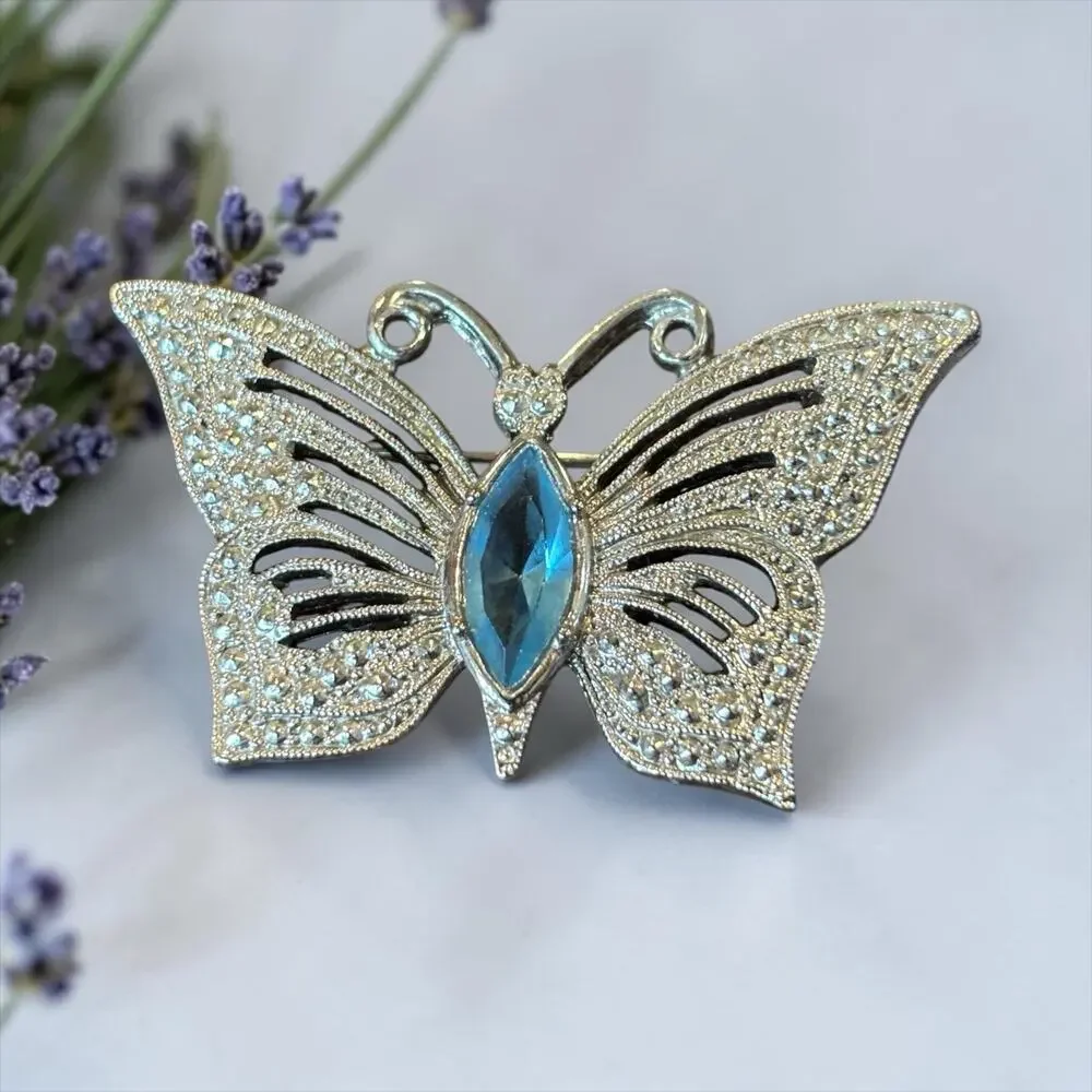 Blue Rhinestone Butterfly Brooch 1928 Jewelry Co Fairycore Statement Pin